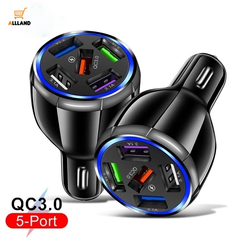 Adapter Charger Mobil 5 Port Usb Qc3.0 Fast Charging Untuk Iphone / Android