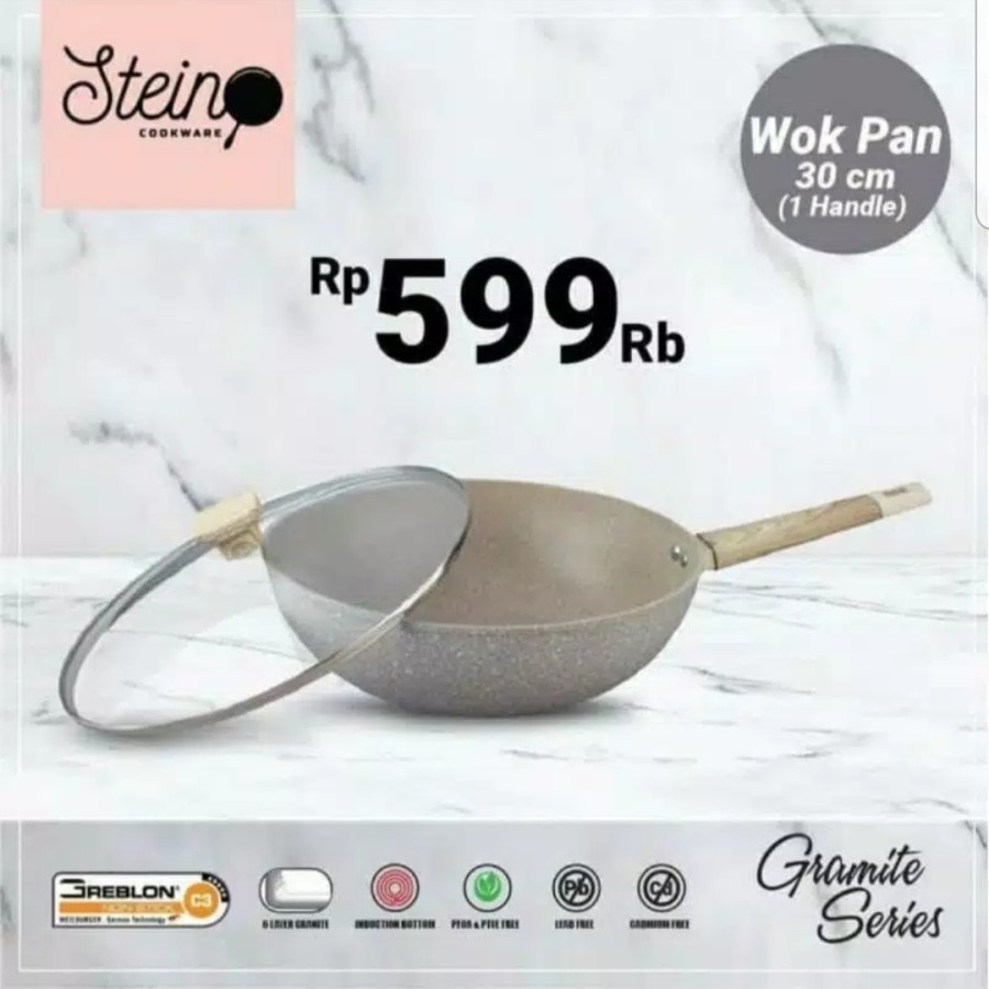 STEIN Cookware PAKET IVORY Granite Wok 30 Cm + Grill Pan 20 Cm