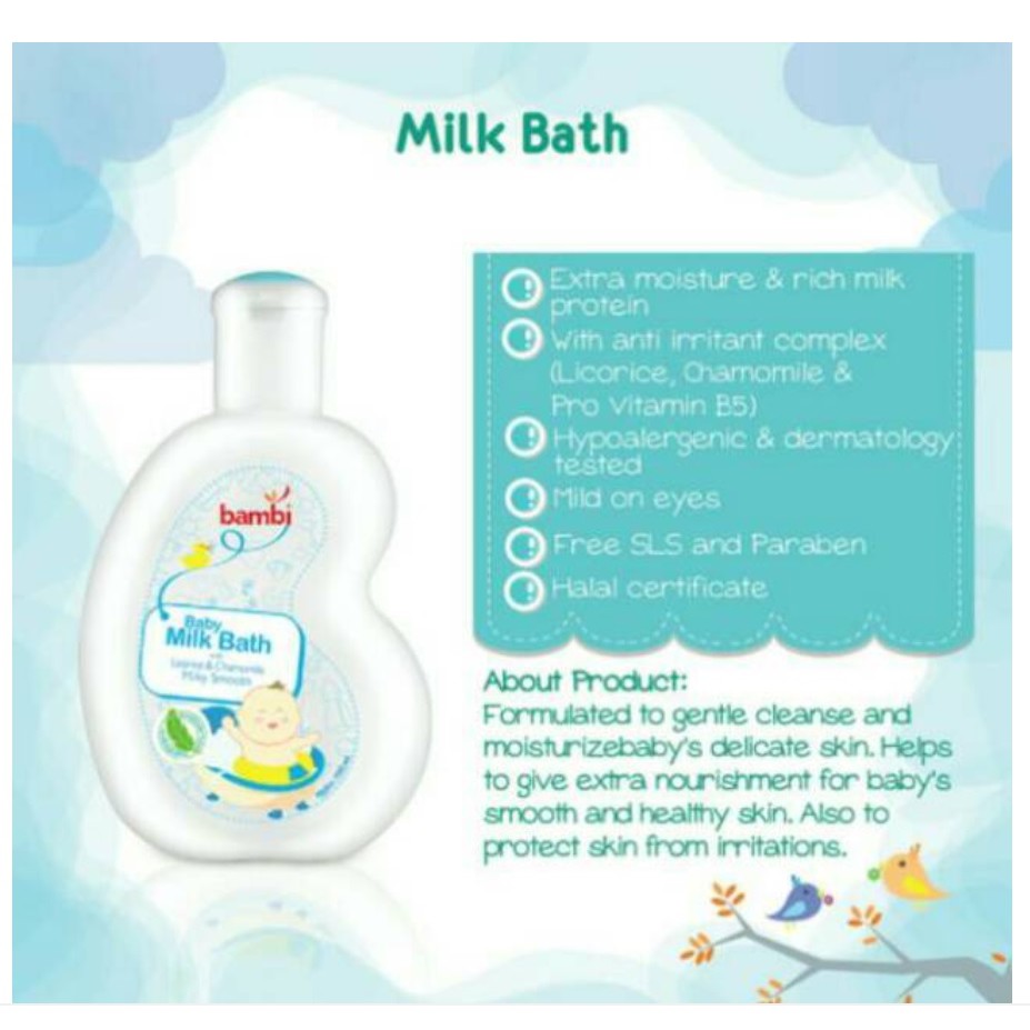 Bambi Milk Bath FREE SLS &amp; Paraben, Mencegah Iritasi 100ml CBKS