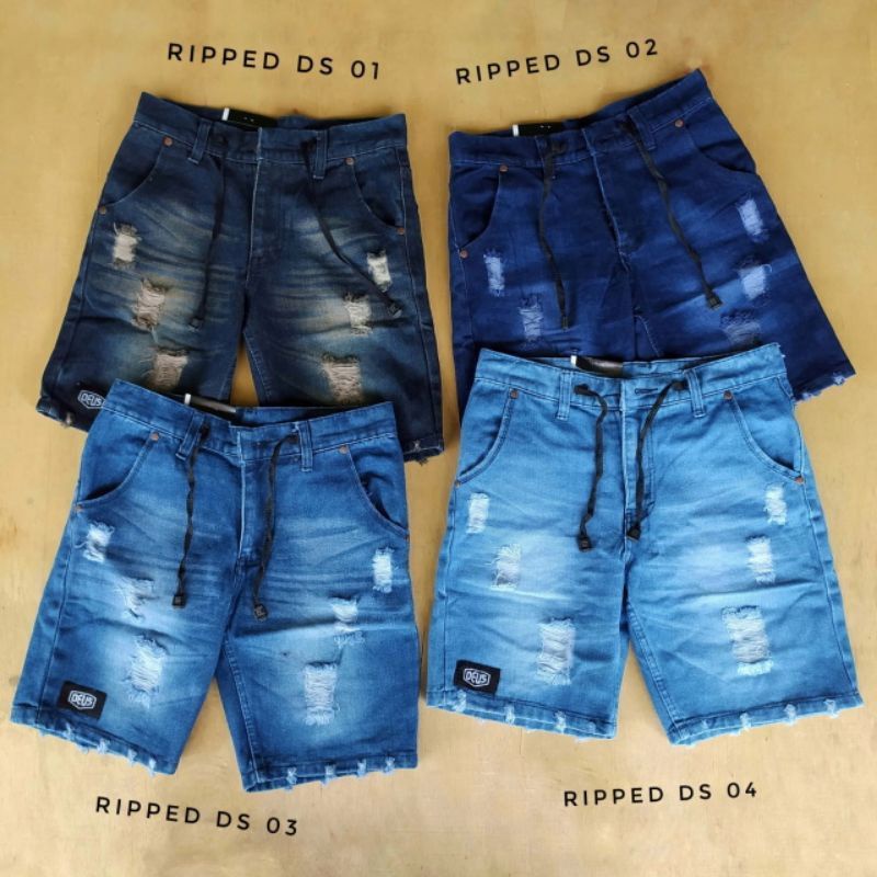 Celana jeans pendek sobek pria wisker jeans pendek ripped DISTRO PREMIU