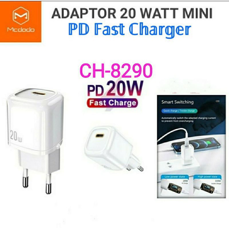 MCDODO MINI ADAPTOR CHARGER PD 20W USB TYPE C IPHONE 12 11 13 14 PRO MAX Xr