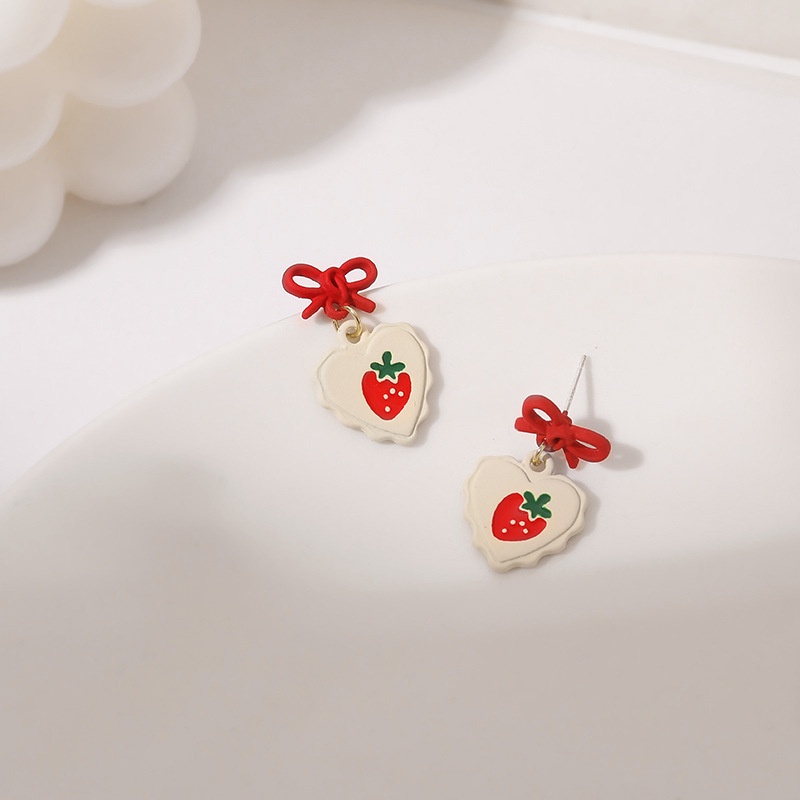 Sterling silver jarum cute Korea menyegarkan love strawberry busur manis anting-anting stud anting-a