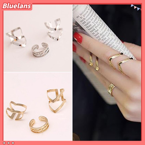 3pcs / Set Cincin Knuckle Midi Model Terbuka Desain Panah Hollow Untuk Wanita