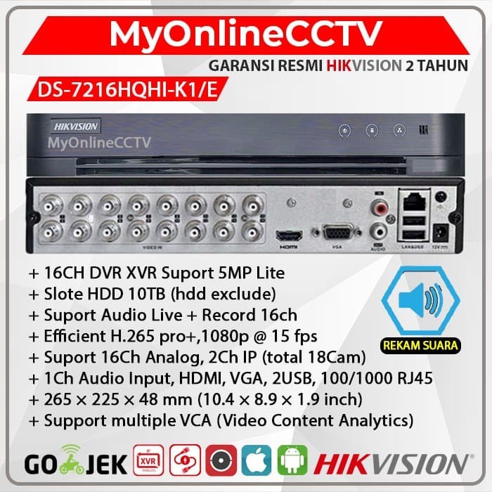 DS-7216HQHI-K1-E Hikvision DS 7216HQHI K1 E  DVR NVR Kamera 16Ch + 2IP Camera CCTV 4MP