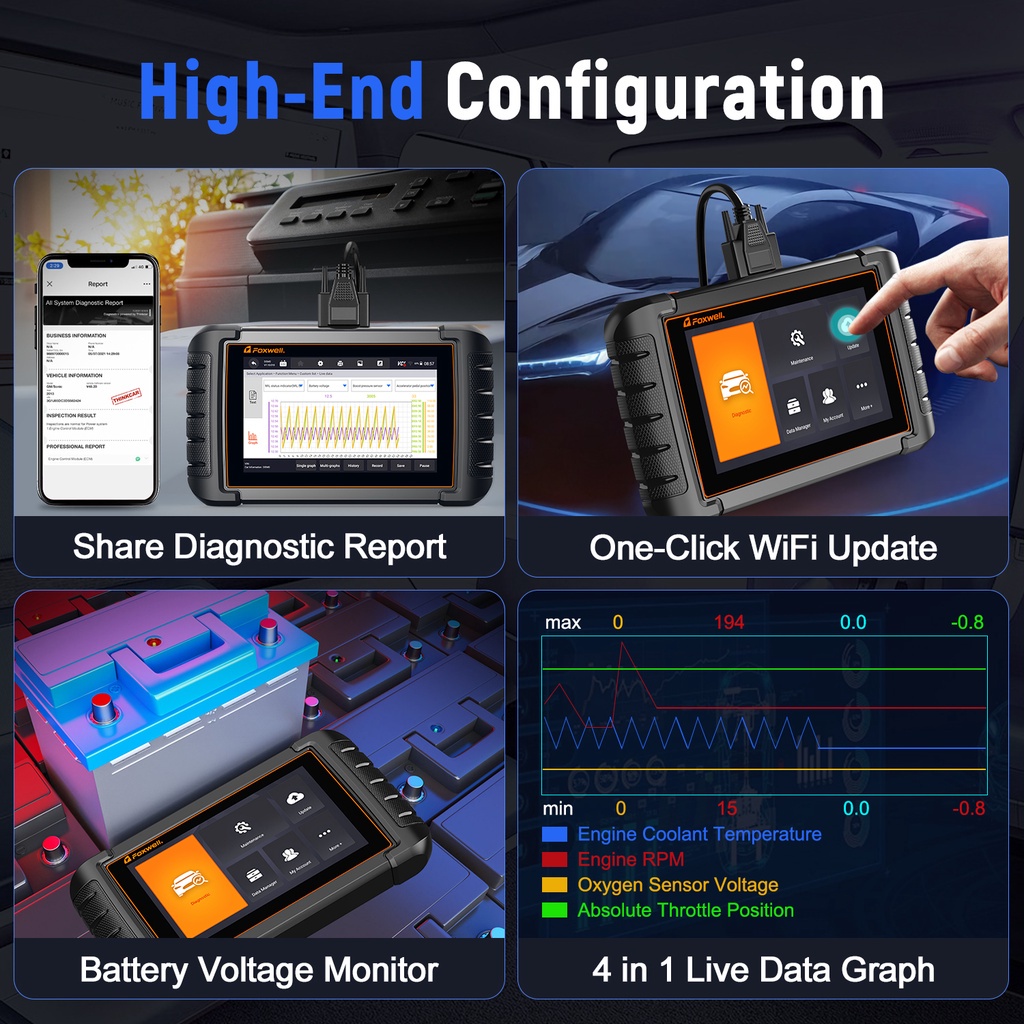 FOXWELL NT809 OE-Level Obd2 Alat Diagnostik Mobil Semua Sistem Pemindai Mobil Odb2 Dengan 30+ Fungsi Reset Pemeliharaan Dan Kontrol Dua Arah