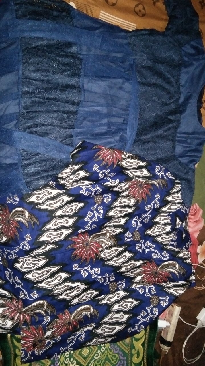 Set Couple Batik Muthia Navy (kemeja, Rok Span, Kebaya Muthia Navy Include Selendang)