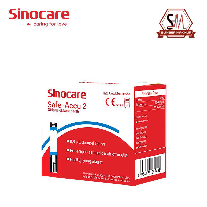 Strip Uji Gula Darah | Strip Test Gula Darah Sinocare Safe-Accu 2  (50 Strip)