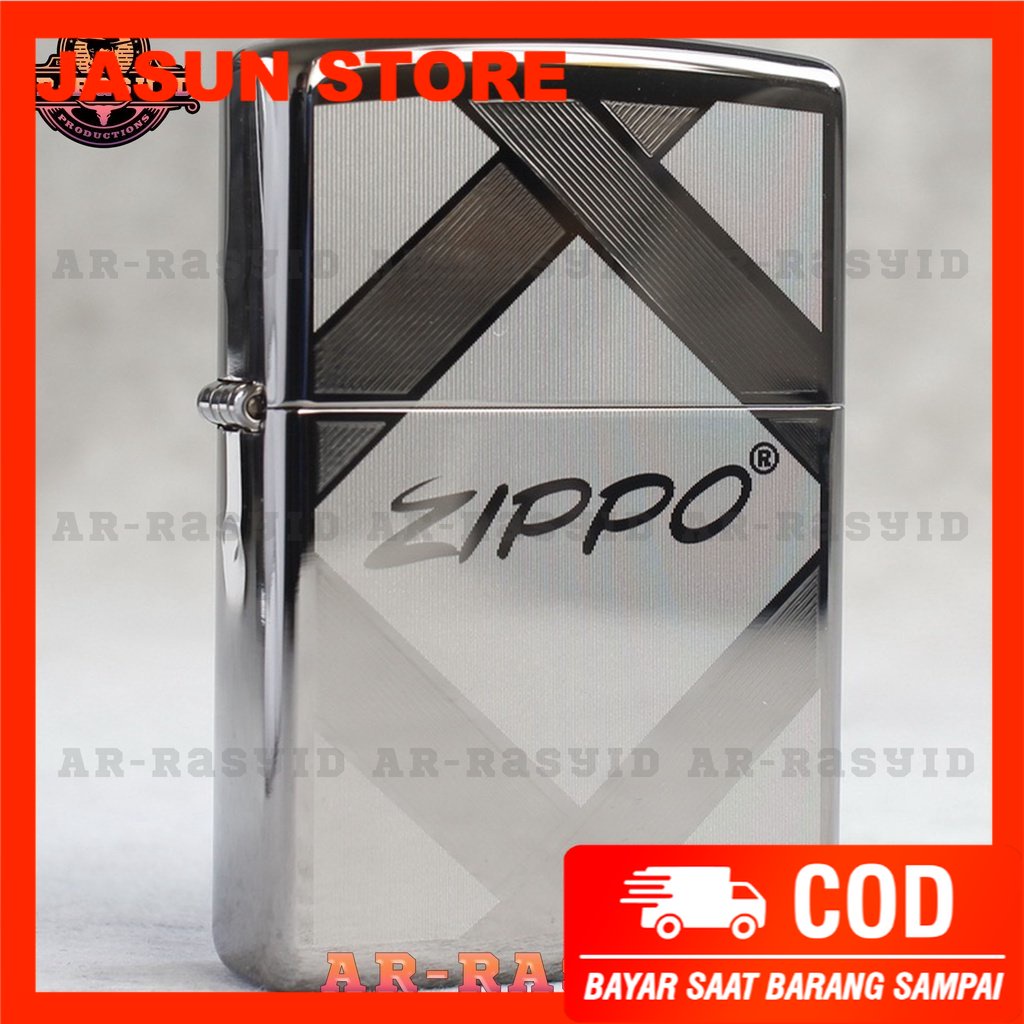 Korek Api Minyak Zippo Black Ice Hitam Light Logo 20969