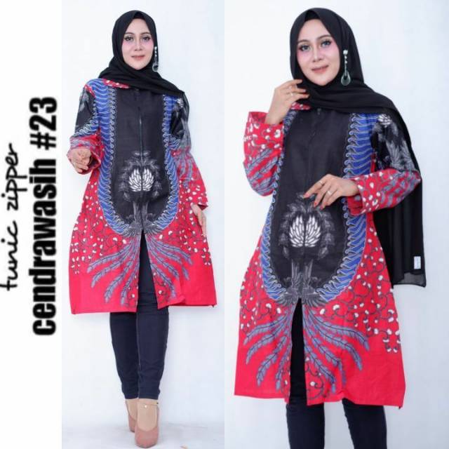 TUNIK BATIK ZIPPER DEPAN CENDRAWASIH