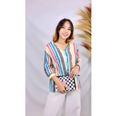 Tq88indonesia Baju Atasan  Wanita Terbaru /  Blouse RICHEL / Outer Salur  / Busana Santai  Cewek / Ootd / Outfit