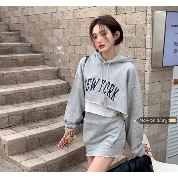 NEW YORK CROOPE HOODIE OVERSIZE SWEATER CROOPE HOODIE WANITA