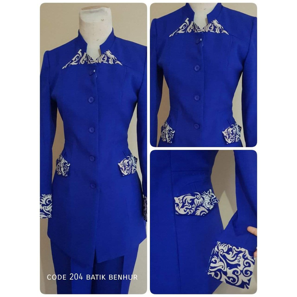 Setelan blazer wanita/Exclusive blazer wanita batik benhur warna biru kode 204