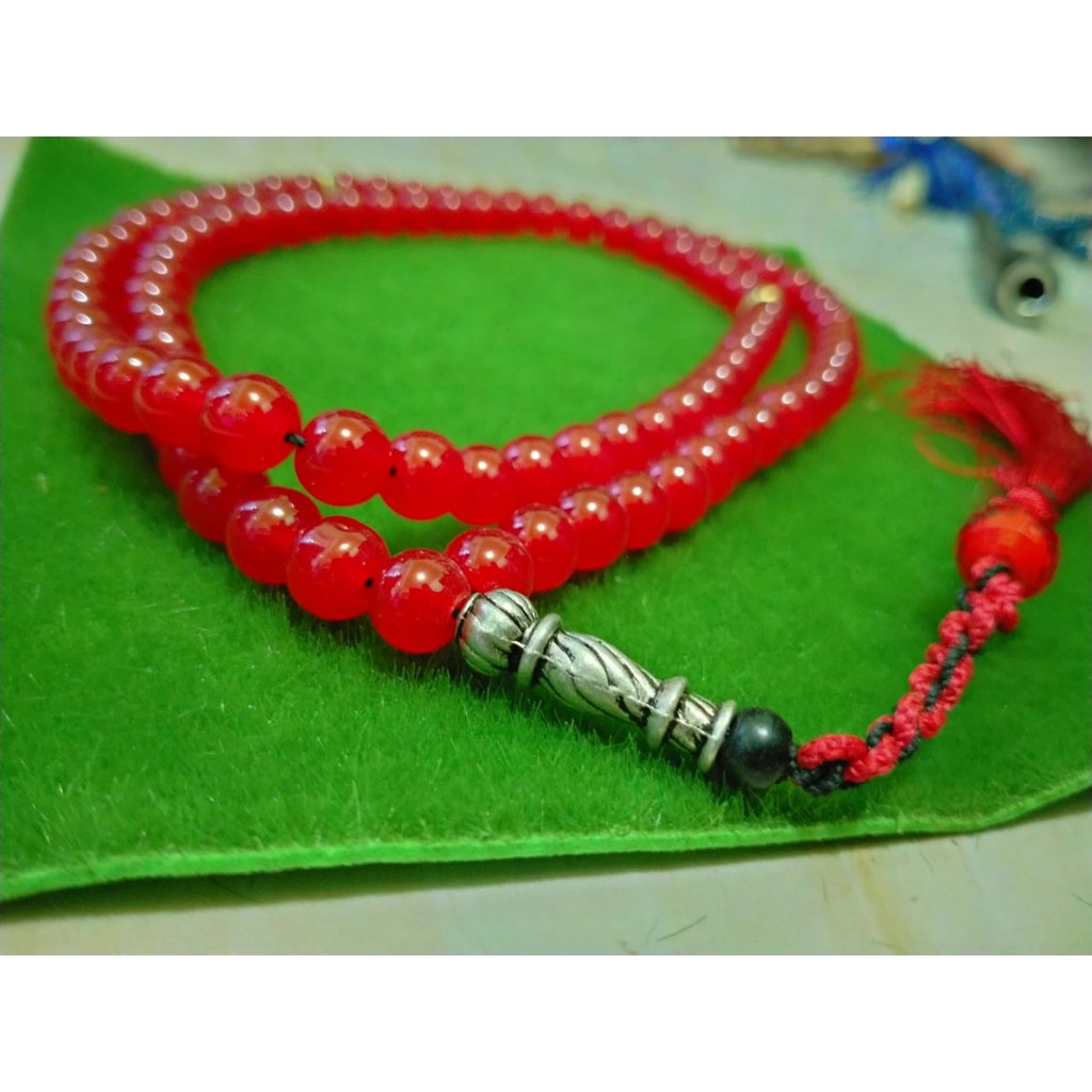 Tasbih / Tasbih batu fosfor Merah tembus cahaya / TASBIH BATU FOSFOR TEMBUS CAHAYA / Tasbih batu 8mm