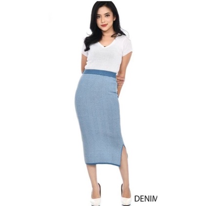 (RJ280) Rok knit midi skirt slit motif