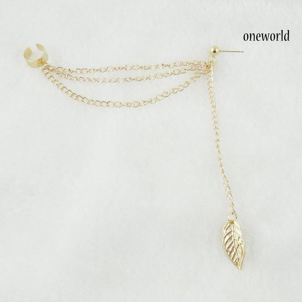 OW@ Earrings Fashion Metal Chain Leaf Shape Female Dangle Earrings