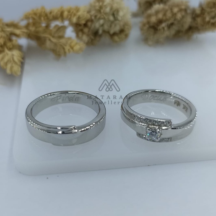 Cincin Kawin Couple Perak 925 & Emas Putih 5% MT202 - Bebas Request Model Cincin Custom By Mataram J