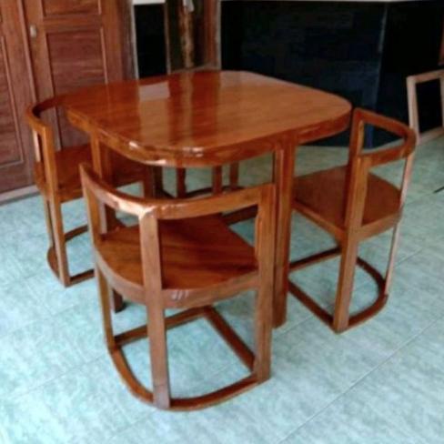 Meja Makan Oval Kayu Jati/Set Meja Makan Cafe Kayu Jati Funbigshop