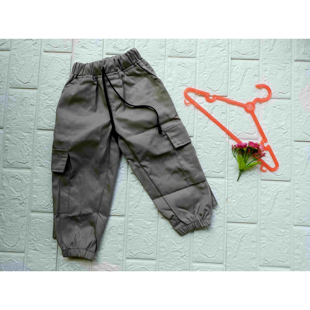 celana panjang joger cargo anak perempuan usia 1-13 tahun katun drill