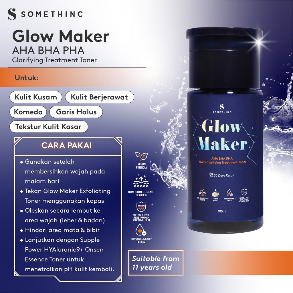 SOMETHINC GLOW MAKER AHA BHA PHA Clarifying Treatment Toner 100 ml / 40 ml - Toner Exfo Mengangkat Sel Kulit Mati  - Ukuran Kecil &amp; Besar - Kemasan Biru Something Someting Sometinc Somethink Sometink