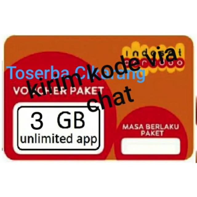 Voucher kuota indosat 1,2, 3gb 7gb unlimited youtube di kirim via chat di toserba cikarang official