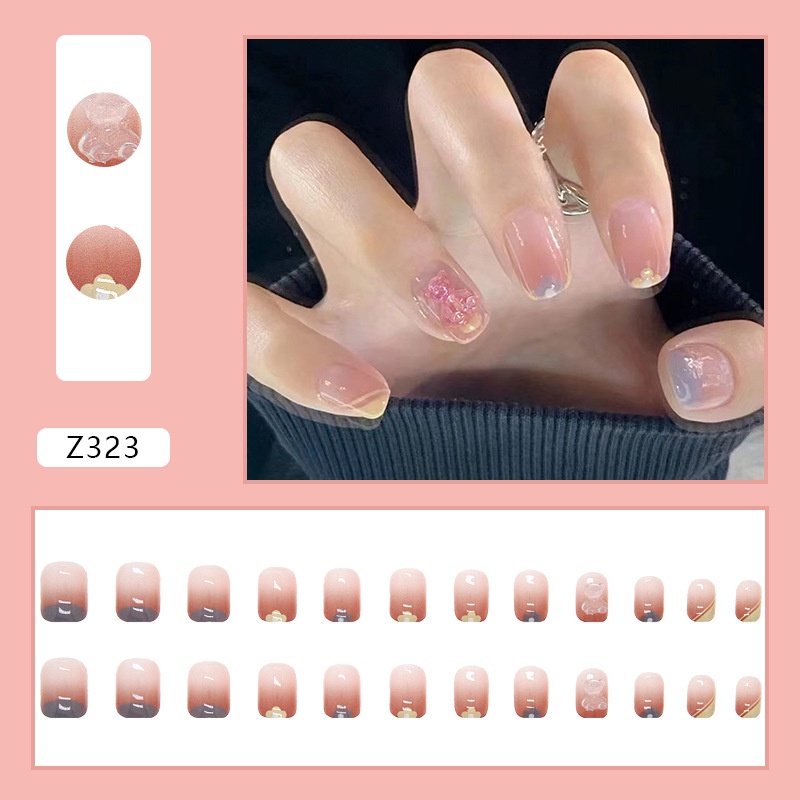 24pcs / Kotak Kuku Palsu Full Cover Z323 Untuk Dekorasi Nail Art