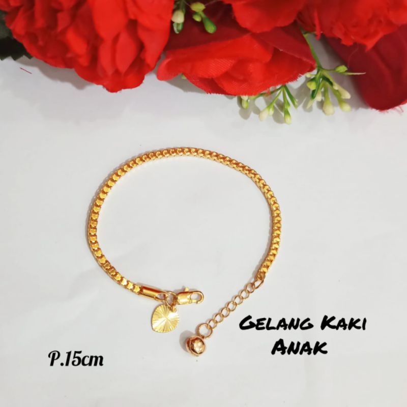 Gelang TITANIUM Tangan Milano kaca &amp; Gelang kaki Perhiasan *Anak* Gold&amp;Silver *Anti karat*