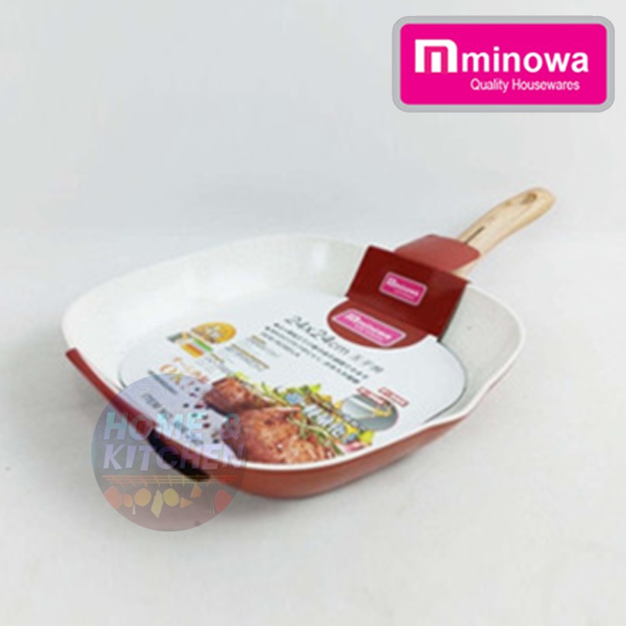 Grill Pan 24 / 28 cm Minowa Rosela Series Marble Induksi Panggangan BBQ Keramik Griller Anti Lengket