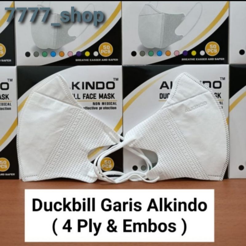 Masker Duckbill ALKINDO, ( Garis dan embos Alkindo) hrg 50pcs/box