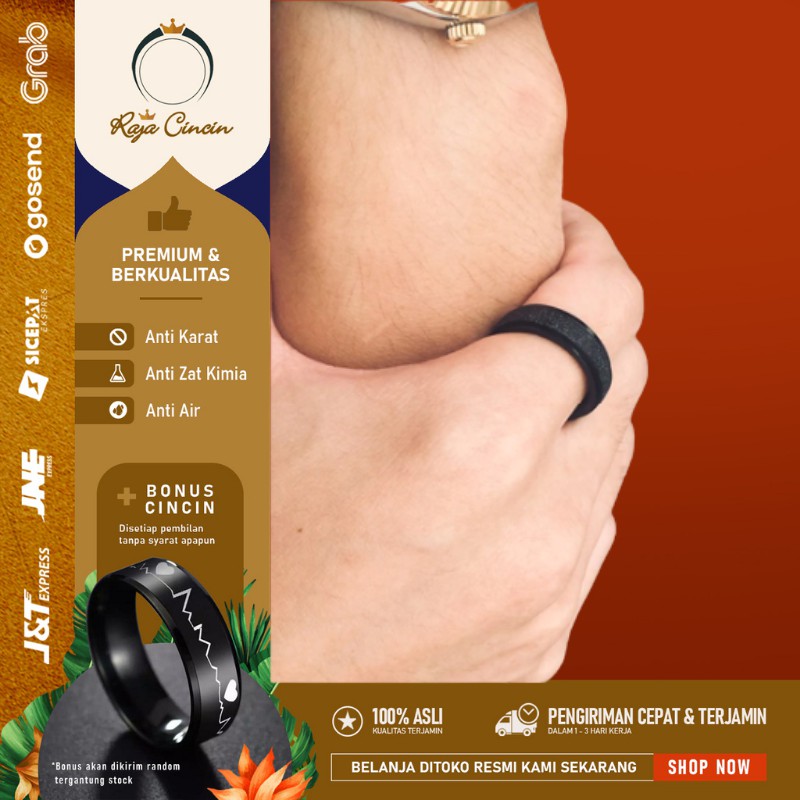 Cincin Pria Titanium Wanita Anti Karat Asli Hitam Pasir Emas Perak