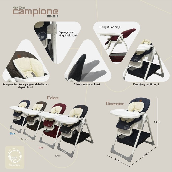 Bayi-Makan-Kursi- Babyelle 918 Campione / High Chair / Kursi Makan Bayi / Baby Chair - Brown -Kursi-