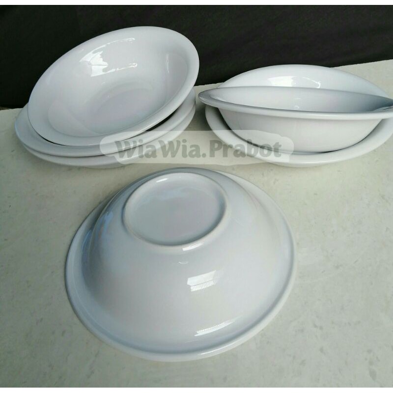 Mangkuk saji porselen putih polos diameter 19cm bowl noodles pasta mangkok saji ceper keramik kuat