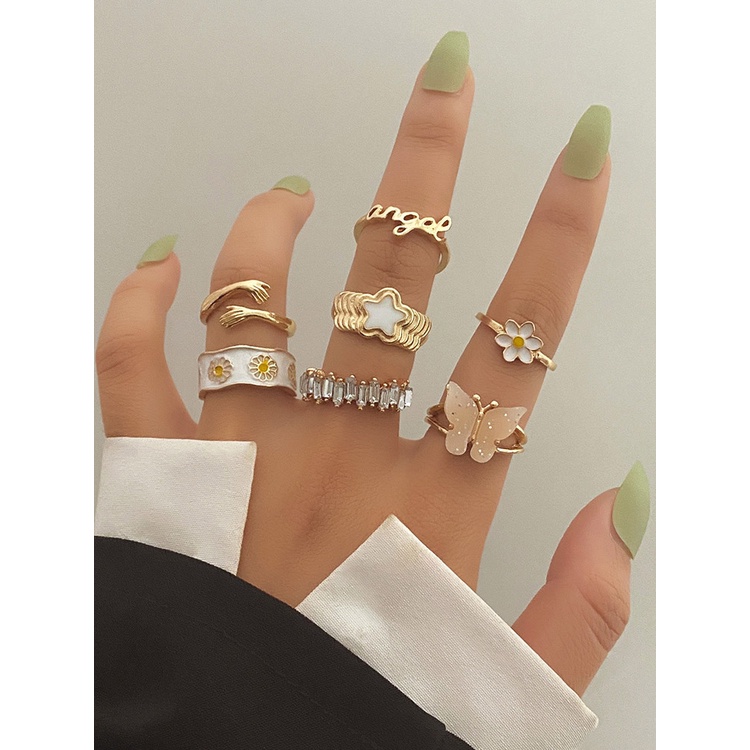 7pcs / Set Cincin Buku Jari Aneka Bentuk Gaya Retro Bohemia Untuk Wanita