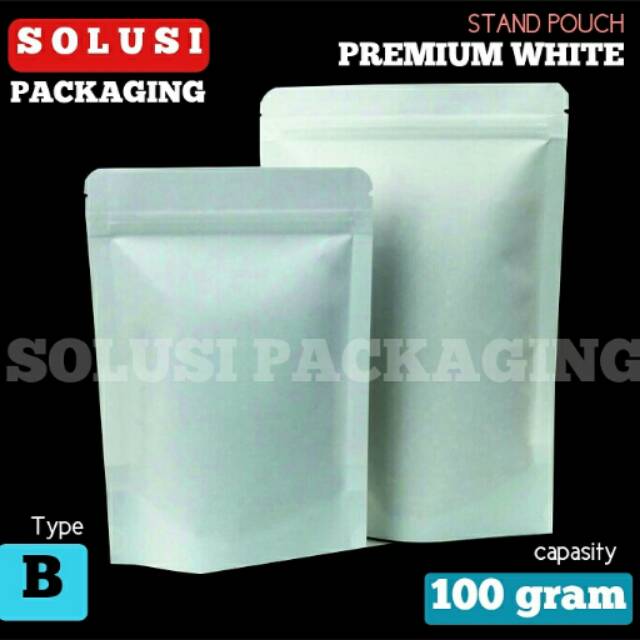STANDING POUCH
PREMIUM WHITE PAPERKRAFT 100 GR/PLASTIK KLIP PUTIH/KEMASAN KOPI
