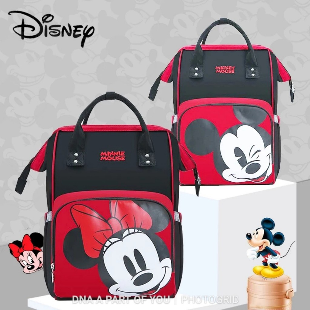 NIQABIS TAS RANSEL ANAK PEREMPUAN MOTIF MICKEY MINNIE MOUSE KOMBINASI MODEL ANLLO TAS BAYI TAS SUSU