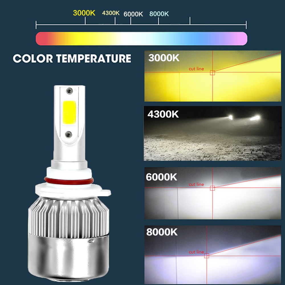 1 Pasang Lampu Depan Mobil LED H1 H3 H4 H7 H8 / H9 / H11 9005 9006 H13 C6 LED HB3 HB4