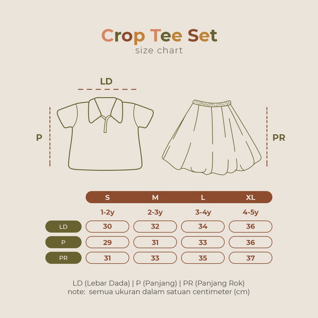 Crop Tee Set Anak Perempuan - Setelan Kaos dan Rok Beeboodesign