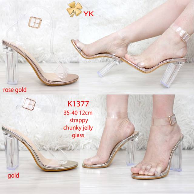 Osshoes 1377 heels 12cm 12 cm bigh chunky strapy gudang sepatu import shoes rosegold dan gold