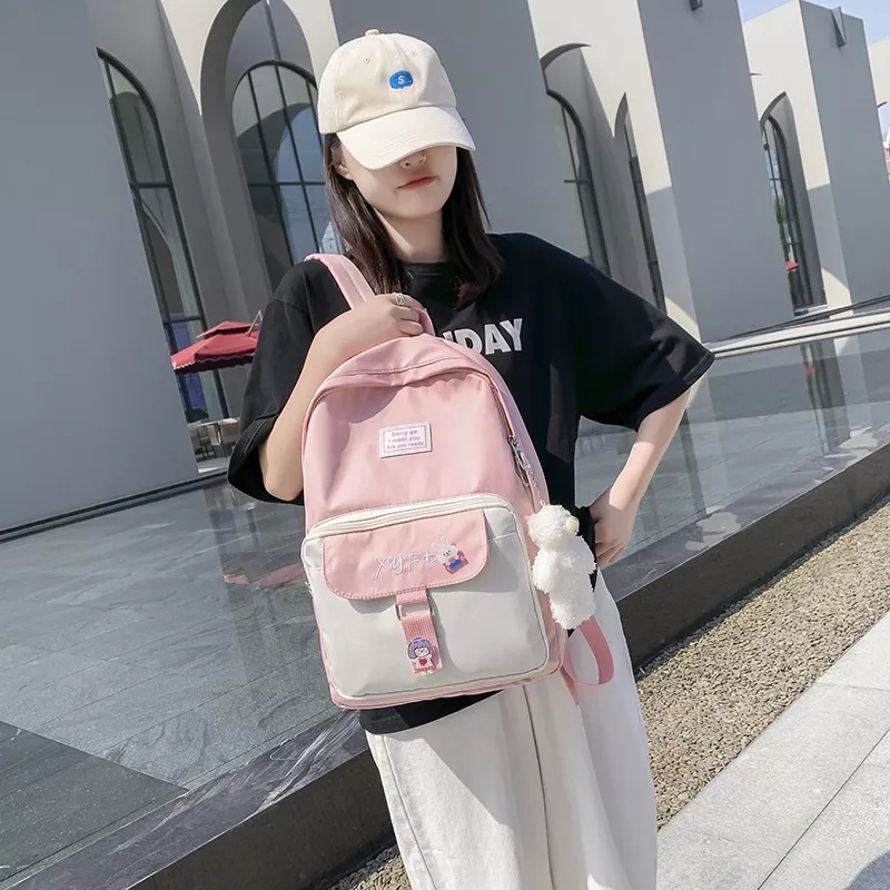 Tas Ransel Sekolah Wanita Korea Anti Air Backpack Wanita Kanvas Style Kuliah Resleting