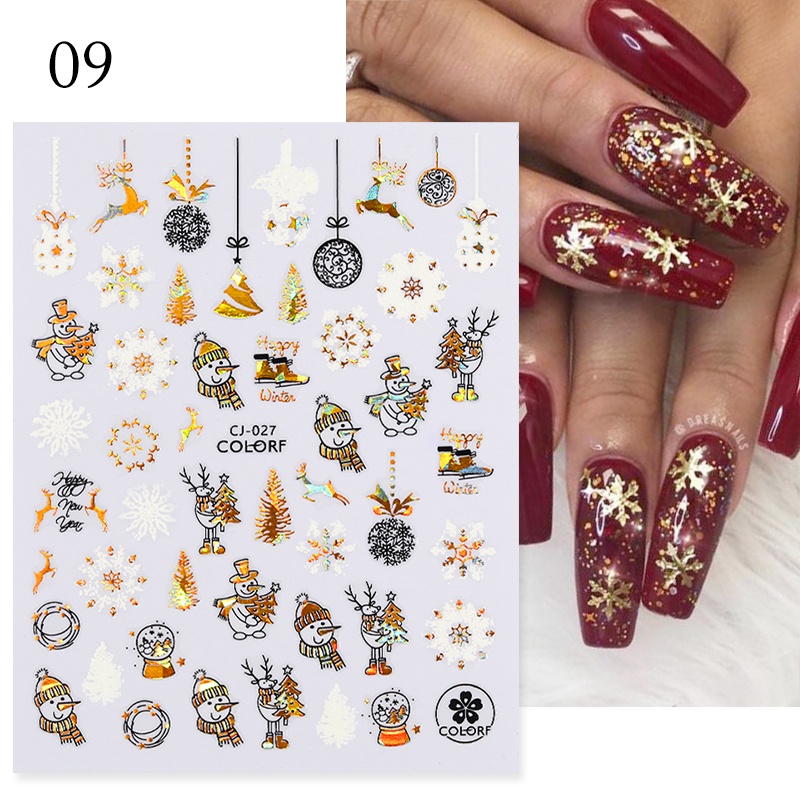 1 Pc Stiker Kuku 3d Motif Kepingan Salju Natal Warna Emas Merah Untuk Dekorasi Manicure