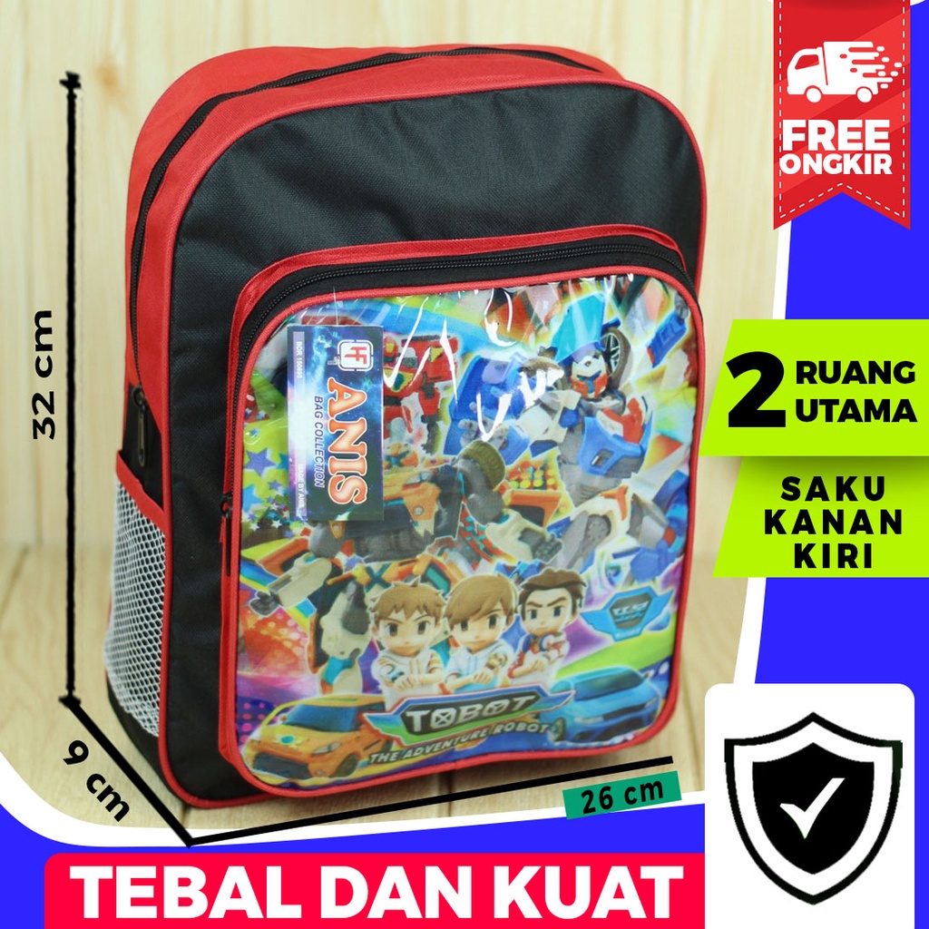 Ransel Anak Cowok Tas Tobot Merah Kecil Cocok Untuk Ngaji Bahan Polyester Tali Bisa di panjang Pendekkan Tas Ngaji Anak Muslim Murah