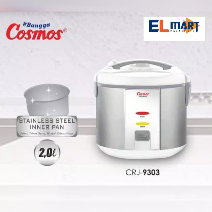 Magic Com Rice Cooker COSMOS Panci Stainless Steel 2 Liter 3 in 1 CRJ 9303 - CRJ9303 Penanak Nasi 2L