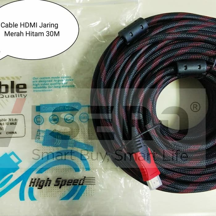 Cable / Kabel HDMI Serat Jaring Merah Hitam 30M Visero