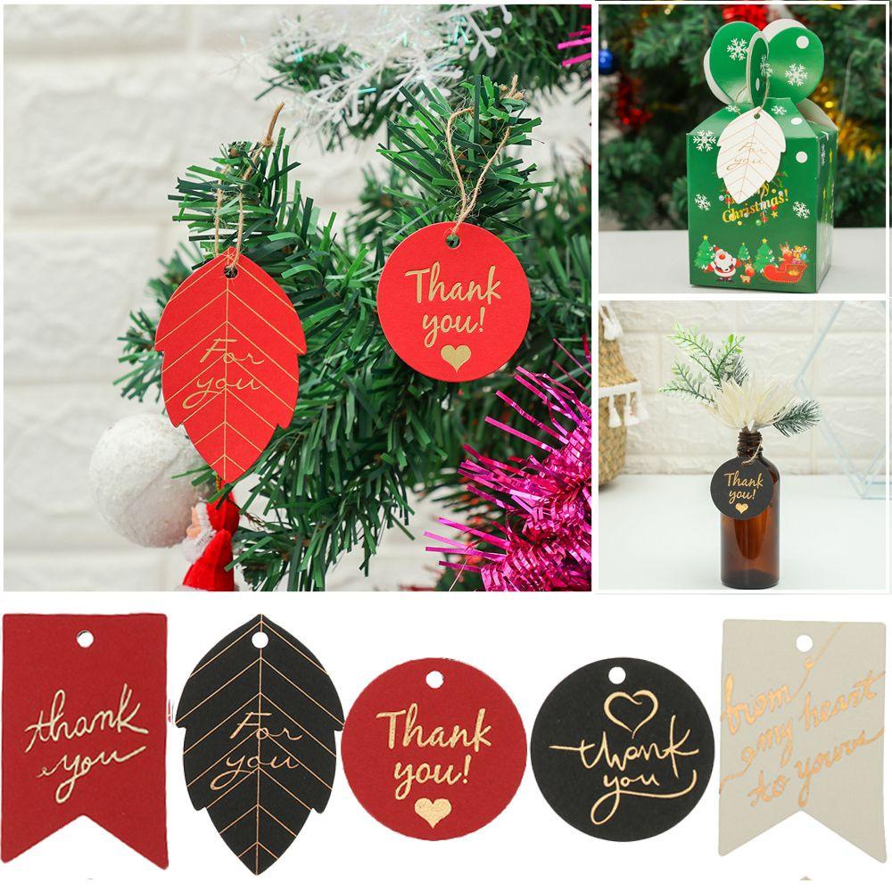 Preva 50 Pcs Kertas Tag Hadiah DIY Aksesoris Natal Box Decor Perlengkapan Pesta Ulang Tahun Stamping Emas