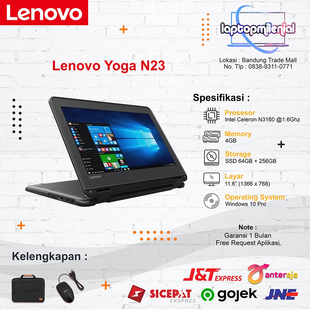 Lenovo Yoga N23 Cel RAM 4GB SSD 128GB 11&quot; Win 10 Original Bergaransi