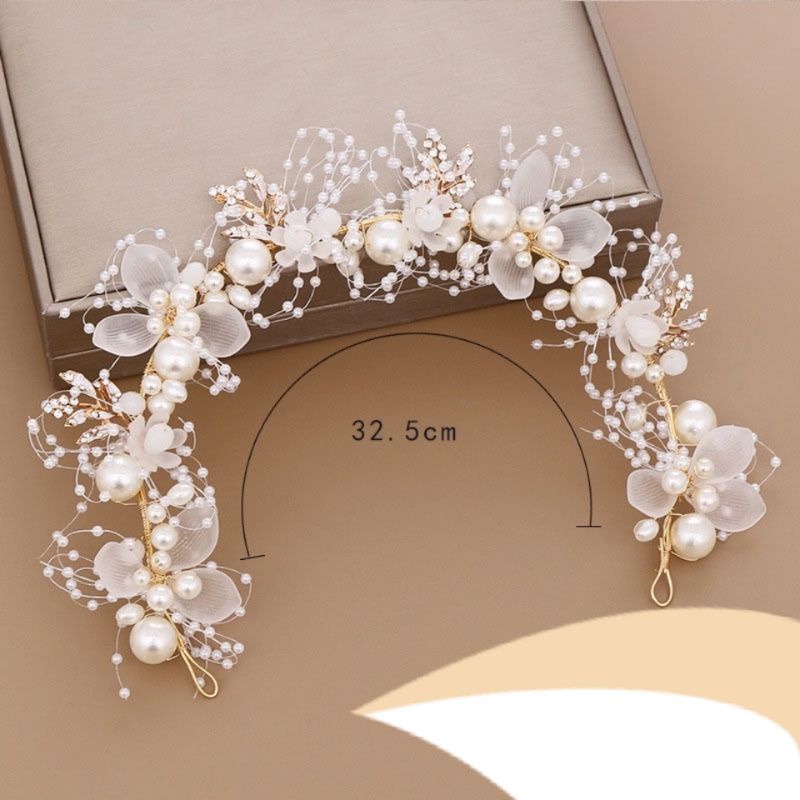 FerenHongXia I Hijab juga bisa | Wind New Bridal Flower Faux Pearl Crystal Hand-woven Golden Leaves