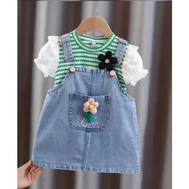 Overall anak perempuan baju kodok jins anak perempuan baju kodok 2in1 rok jins 1-4 thn