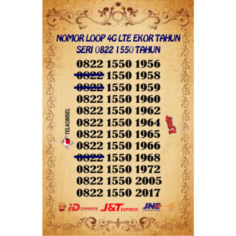 NOMOR PERDANA LOOP 4G EKOR TAHUN SERI 0822 1550 TAHUN