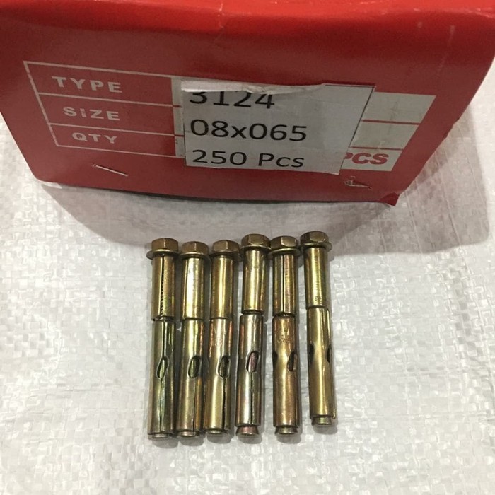 DINABOLT 8 X 65 (6,5 cm) warna kuning berkualitas - harga untuk 1 dus isi 250 pcs
