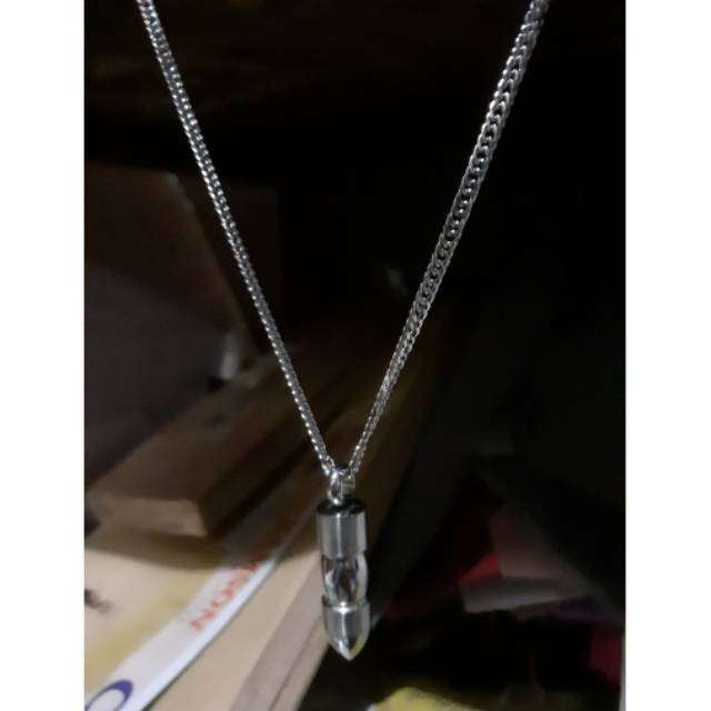 Kalung Pria Liontin Peluru Titanium Asli Anti Karat Selamanya Stainless steel Tidak Alergi Tidak Kor