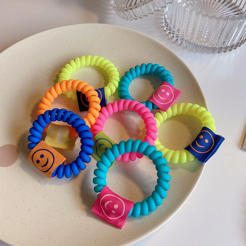 Ikat Rambut Model Kabel Telepon Motif Smiley Face Gaya Korea Untuk Wanita